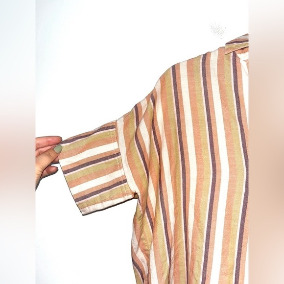 MADEWELL Courier Button-Back Short Sleeve Shirt in Rainbow Stripe Size XS - Picture 7 of 8